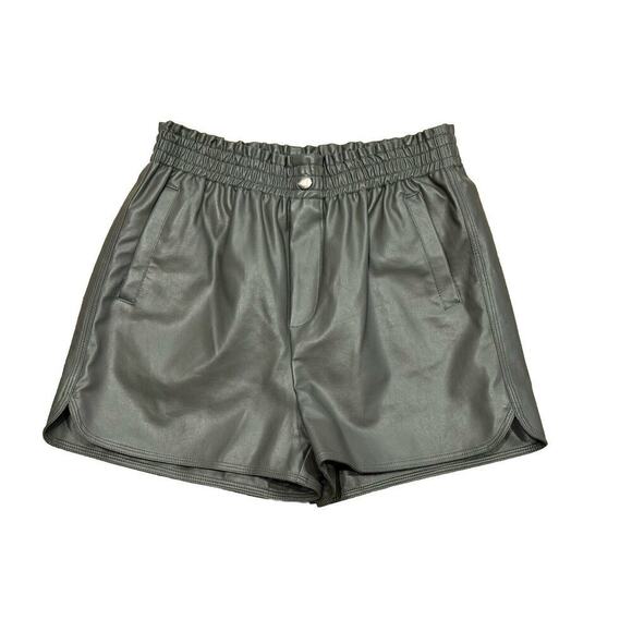 Altar’d State Gray Olive‎ Faux Leather High Rise Shorts Size M - Elastic Waist - Picture 1 of 9